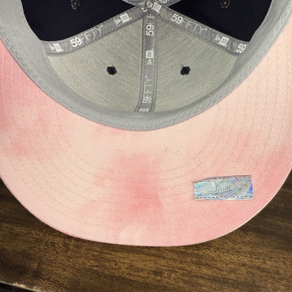 Exclusive New Era Fitted NY Yankees Hat Blue Baseball Pink UV 96 7 1/4 - Picture 9 of 9